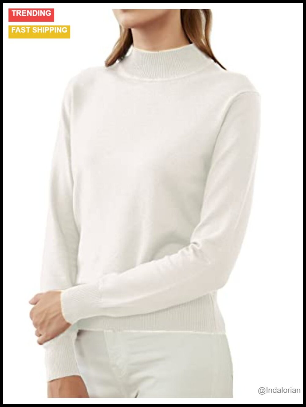 Womens Mockneck Sweater Lightweight Long Sleeve Pullover Knit Jumper